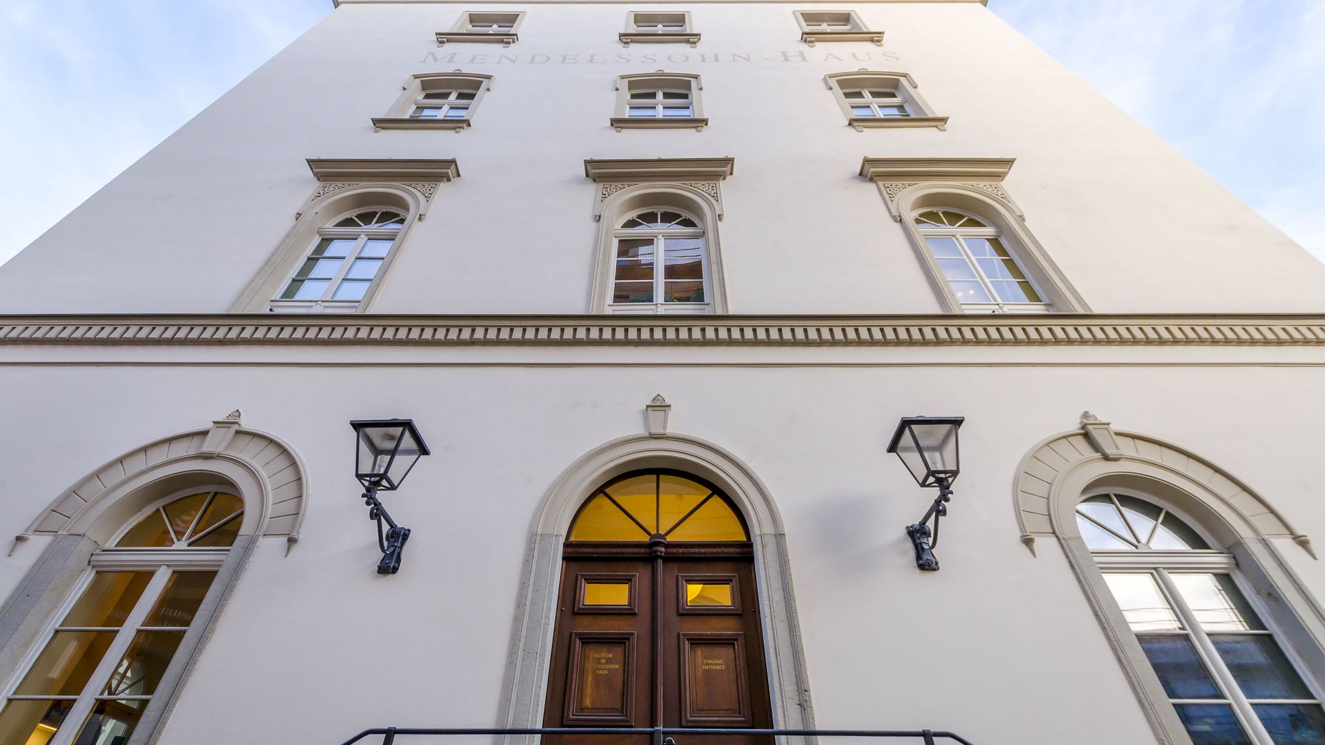 View of the façade of the Mendelssohn House, a point of interest on the Music Trail through Leipzig City of Music in which there is a museum on the life and work of Felix Mendelssohn Bartholdy, cultural institution, places of interest