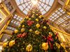 Blick auf den mit roten und goldenen Kugeln geschmückten Tannenbaum, der in der Mädler-Passage jedes Jahr zu Weihnachten in Leipzig aufgestellt wird.