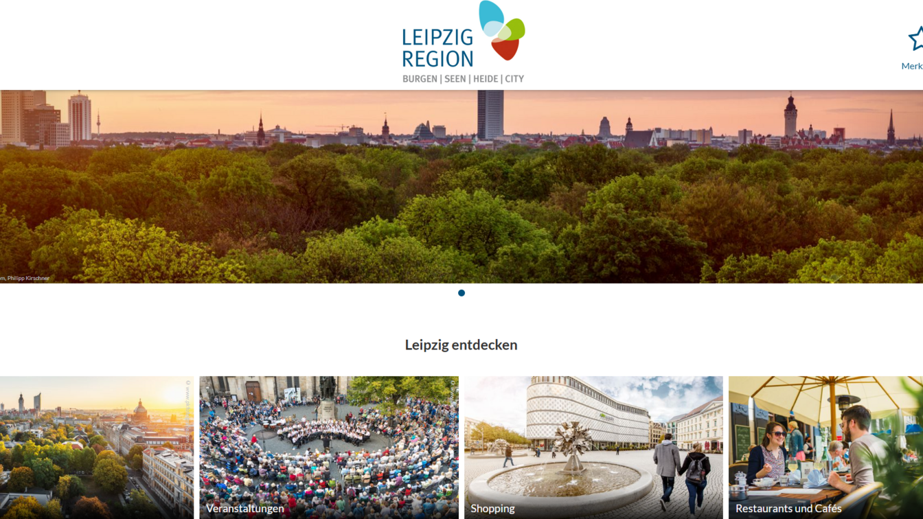 Das Bild zeigt die Startseite der leipzig.travel PWA.