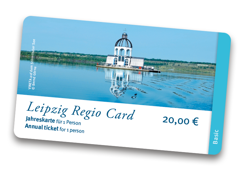 Abbildung der LEIPZIG REGIO CARD Tagesgruppenkarte mit einem Motiv von der Vineta auf dem Störmthaler See