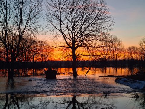 Die Auenlandschaft bei Elstertrebnitz bietet gerade zum Sonnenuntergang einen herrlichen Anblick und lädt zum Aktivurlaub ein.