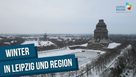 Das Bild zeigt das winterliche Völkerschlachtdenkmal von oben.