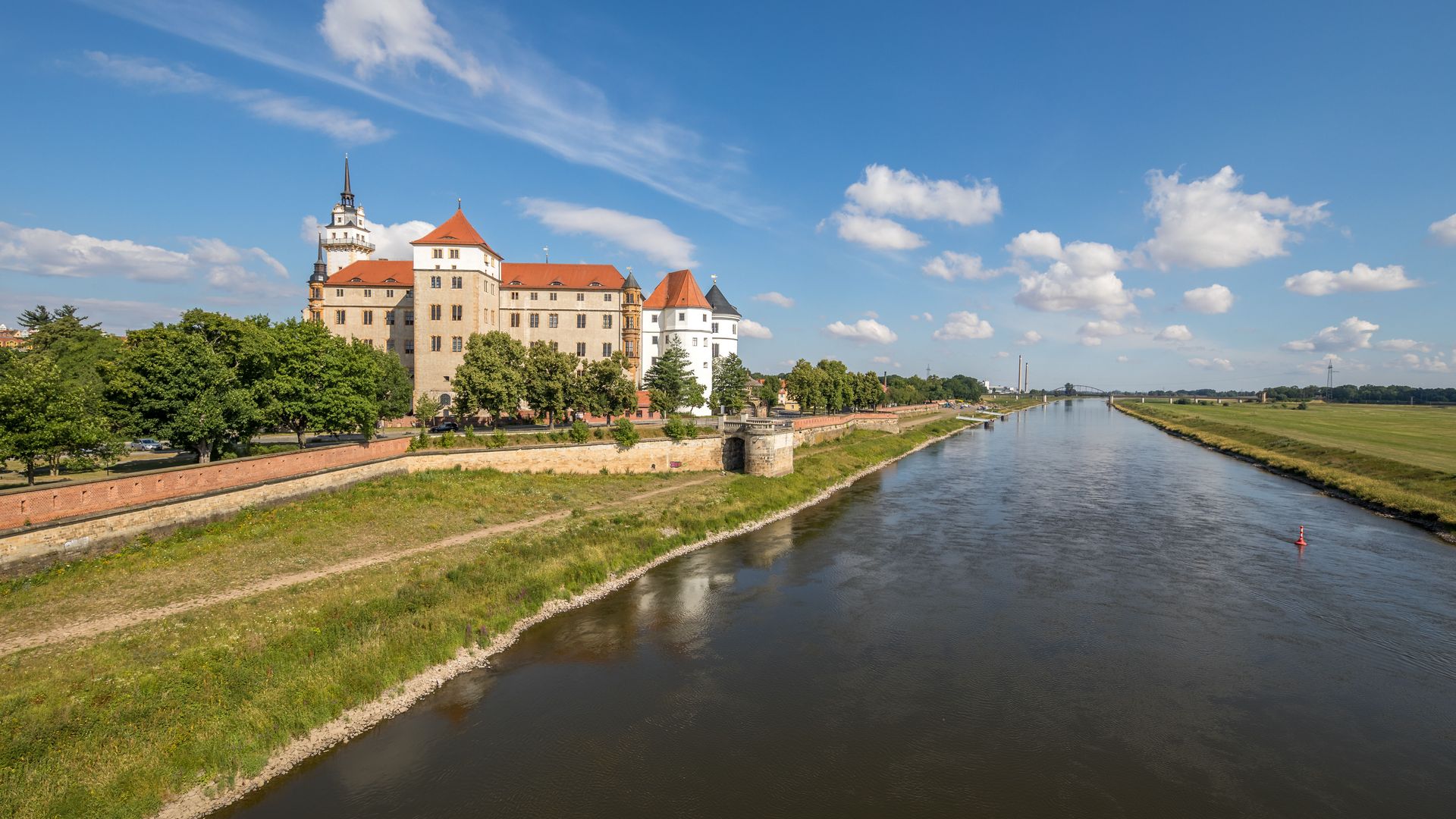 Hartenfels Castle in Torgau is located on the banks of the river Elbe.