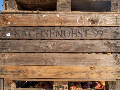 Obstkiste mit Aufdruck Sachsenobst 99 im Obstland Sachsen