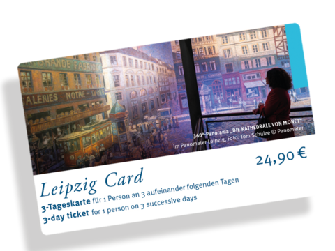 Image of the LEIPZIG CARD 3-day ticket with a motif from the PANOMETER Leipzig
