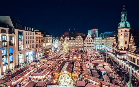 A view of the Christmas market in the market square. Christmas, Event, Culture